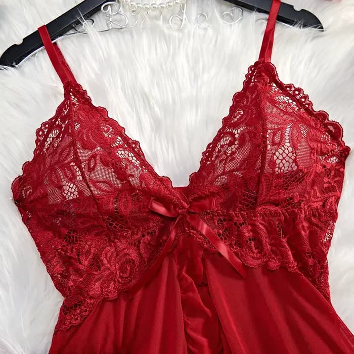 Chemise de nuit transparente en dentelle rouge pour femmes, sous-vêtements Sexy, vêtements de nuit, ensembles robe et culotte, été