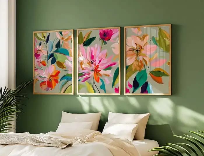 Ensemble d'art mural floral abstrait (3 pièces), impressions d'affiches florales modernes et colorées, décoration botanique lumineuse pour la maison, ensemble d'art contemporain