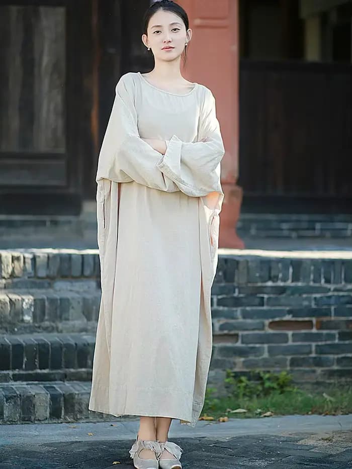 Robe longue en coton et lin de haute qualité pour femme, style vintage, couleur unie, nouvelle collection automne 2024, robes décontractées M200