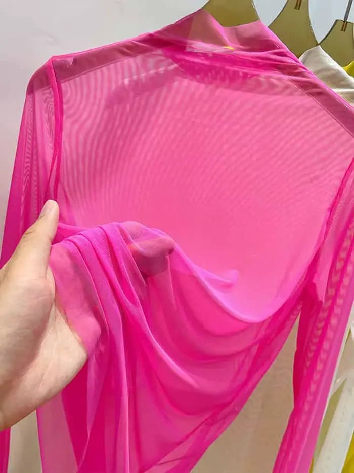 T-shirt à manches longues en gaze transparente pour femmes, vêtements d'été avec chemise en gaze, col mi-haut, protection solaire, 2024