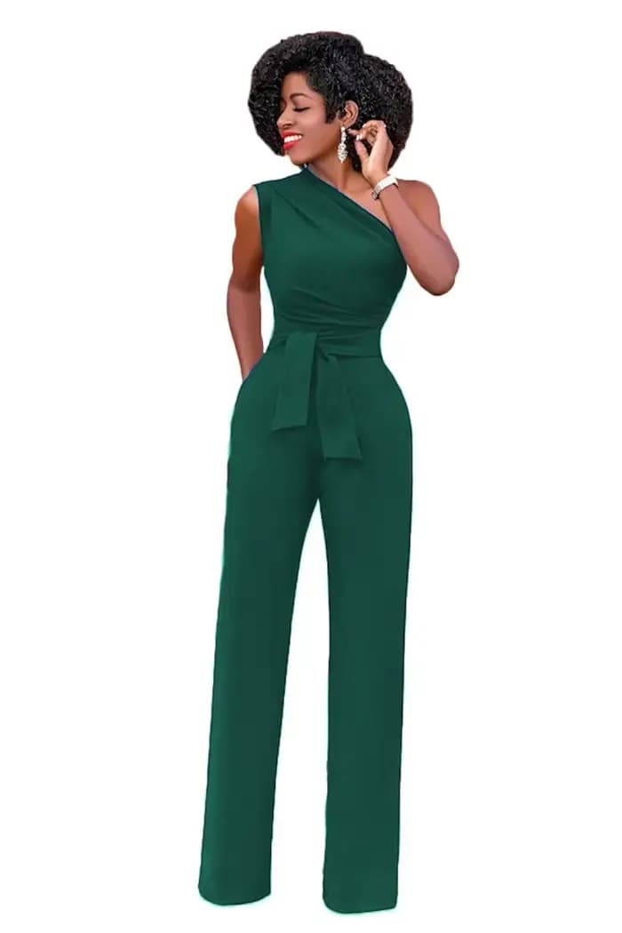 Combinaison pour femmes, col incliné, haut court, pantalon droit, ceinture, Sexy, sans manches, pantalon ample, élégant, charmant, combishort, 2024