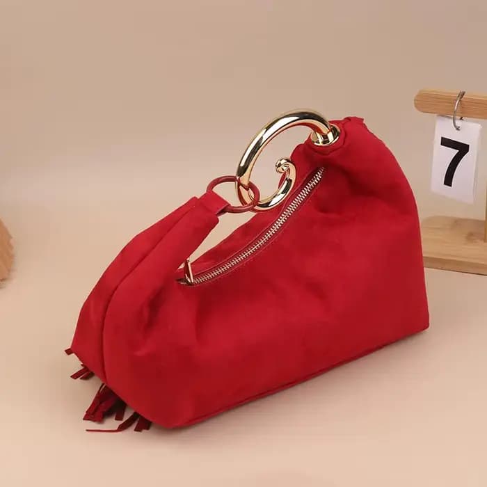 Sacs de soirée vintage tendance pour femmes, sacs à main en faux daim de luxe français avec poignée en métal durable