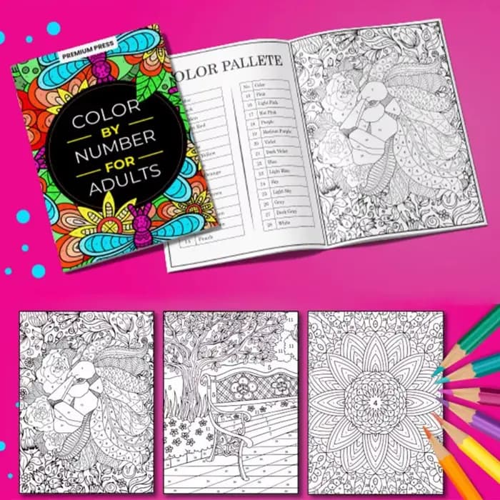 Livre de coloriage par numéros pour adultes, 80 pages, pour soulager l'anxiété et le stress, avec des motifs uniques, pour hommes, femmes et adolescents