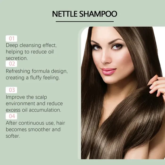 Shampoo à l'Ortie Traitement Fortifiant Volumisant Léger Nourrissant en Profondeur Nettoyage du Cuir Chevelu Doux Cheveux Gras pour Tous Types