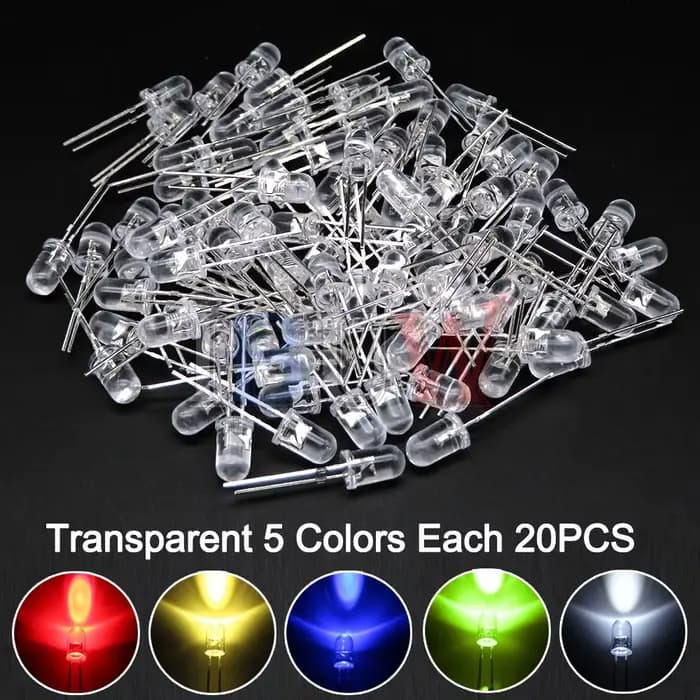 100 PCS/LOT 5mm Diode LED F5 Kit assorti IBUW blanc vert rouge bleu jaune Orange rose violet blanc chaud bricolage Diode électroluminescente