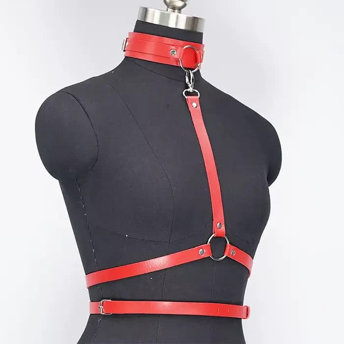 Ceinture pour femme en cuir rouge, style punk gothique, avec sangle de serrage ajustable à la taille, accessoire sexy, harnais de contrainte sexuelle pour adulte