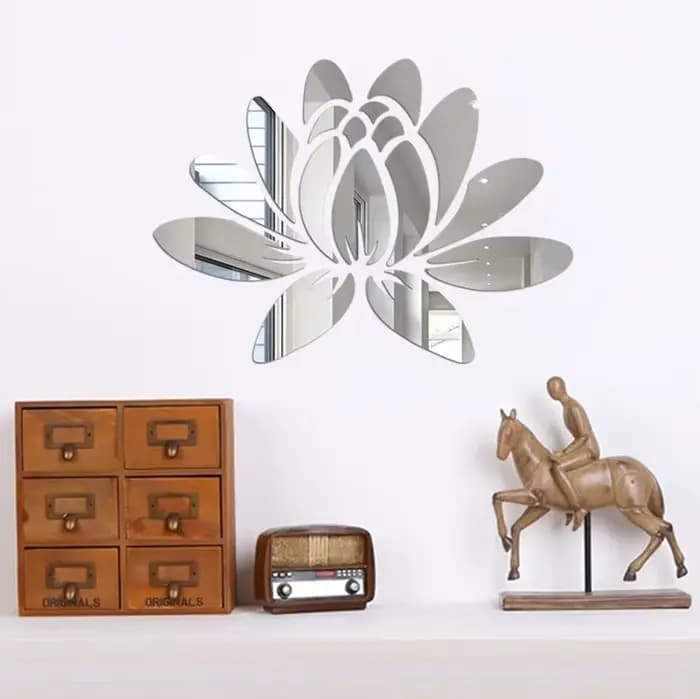 Autocollant Mural miroir fleur de Lotus 3D, autocollant Mural d'art acrylique amovible, pour salon, chambre à coucher, décorations de maison, DIY bricolage