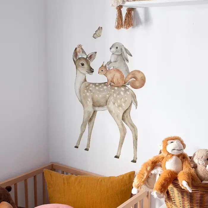 Hand Drawn Cute Deer Rabbit Fox Wall Stickers for Kids Rooms Nursery Living Room Baby Bedroom