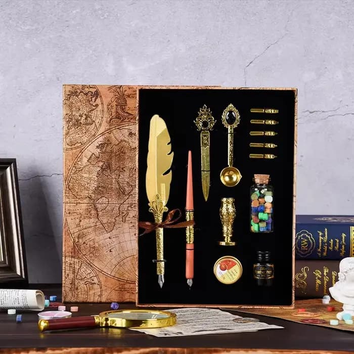 Ensemble de stylos plume créatifs européens, stylos à encre trempée rétro, fournitures scolaires et de bureau, sceau de peinture mécanique, stylo plume d'avertissement