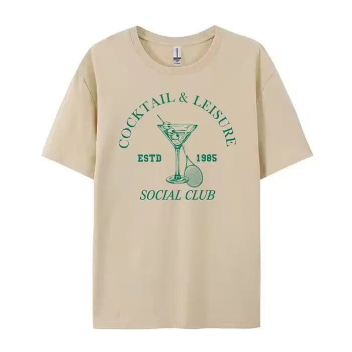 T-shirt à manches courtes pour femmes, T-shirt graphique rétro, T-shirt vintage, T-shirt de sport de tennis, T-shirt d'amant de cocktail, Unisexe, Vacances, Loisirs