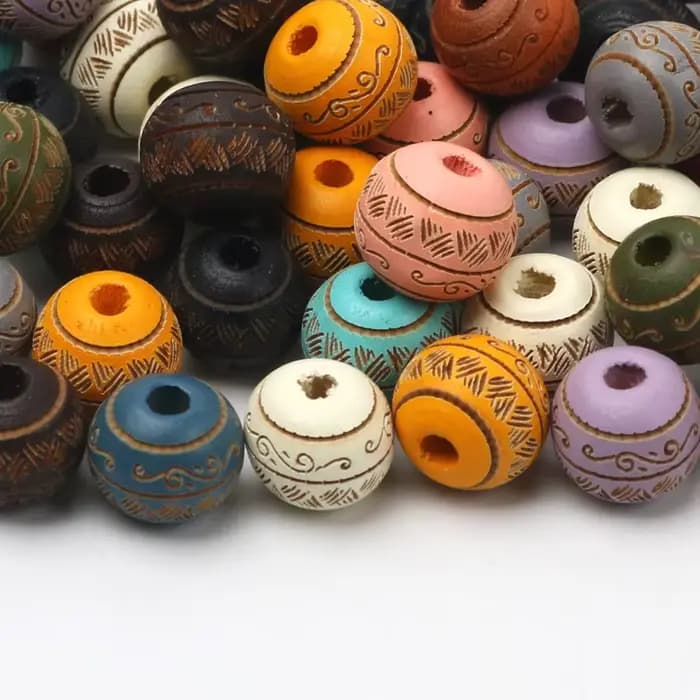Perles rondes tendance avec motifs colorés, 10mm, 10 pièces, en bois naturel, pour bricolage, fabrication de bijoux, accessoires