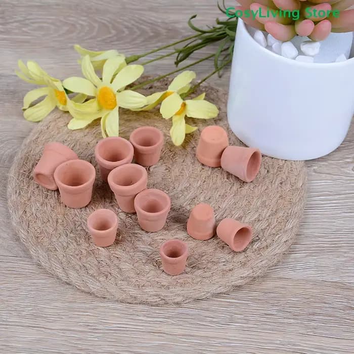Lot de 12 pots de fleurs miniatures faits à la main en argile rouge, échelle 1:12, pour décoration de bureau, jardin et maison
