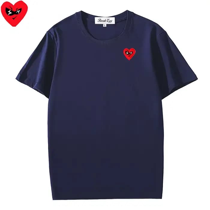 Rouge divers yeux intéressants Animal coeur broderie T-shirt femmes hommes coton col rond à manches courtes droite été solide T-shirt