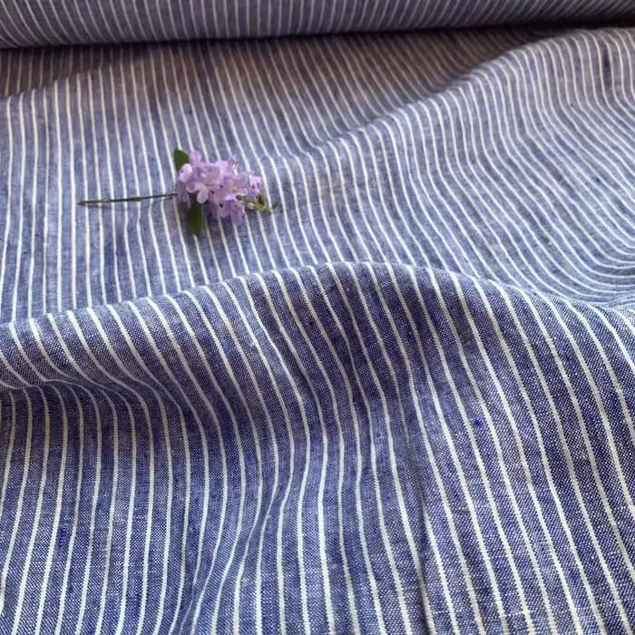 Tissu en lin pur rayé bleu blanc, importé irlandais pour robes, chemises, vêtements de Studio d'été, matériel Textile