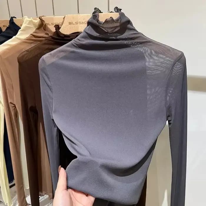 Chemisier astronomique en dentelle à col roulé pour femme, manches longues, vêtements en gaze fine, transparent, mode printemps et automne