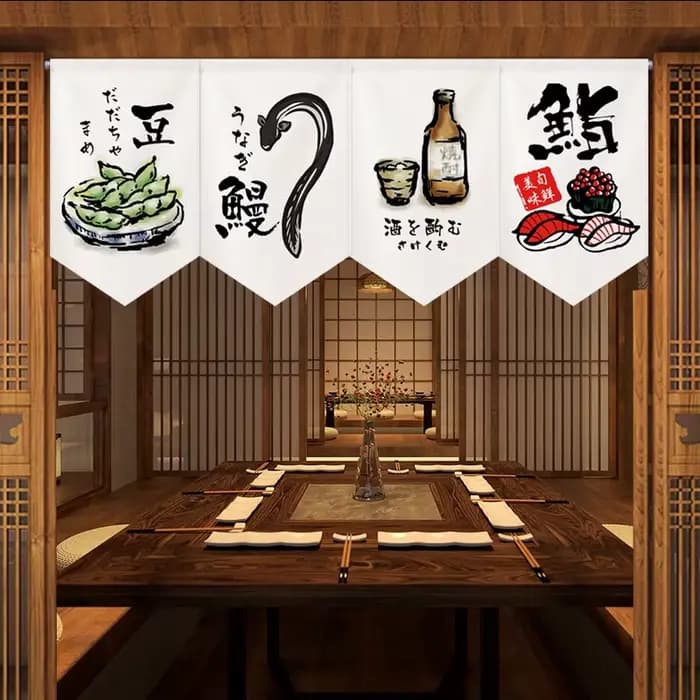 panneau japonais rideaux japonais rideau meuble cuisine rideau de porte court traditionnel japonais, décoration japonaise, pour petite fenêtre, Décorations de restaurant japonai noren japonais décorat