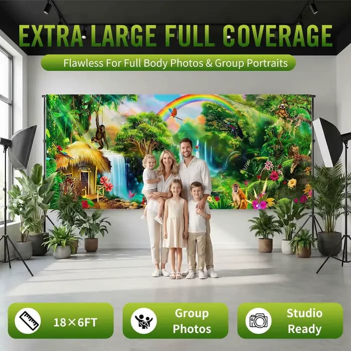 Toile de fond photographique Forêt Tropicale, Feuilles Vertes de la Forêt Tropicale, Paysage Naturel, Décoration de Fête d'Anniversaire, Accessoires de Fond Photo