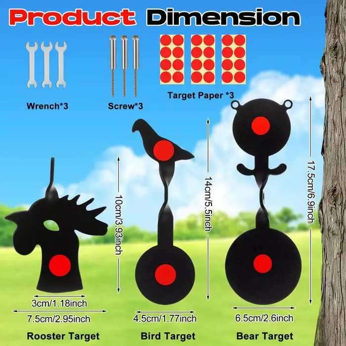 Animaux en métal Ours/Oiseau/Poulet 360 °   Cibles rotatives pour pistolet BB, pistolet à air comprimé, fronde, chasse et tir dans l'arrière-cour en plein air