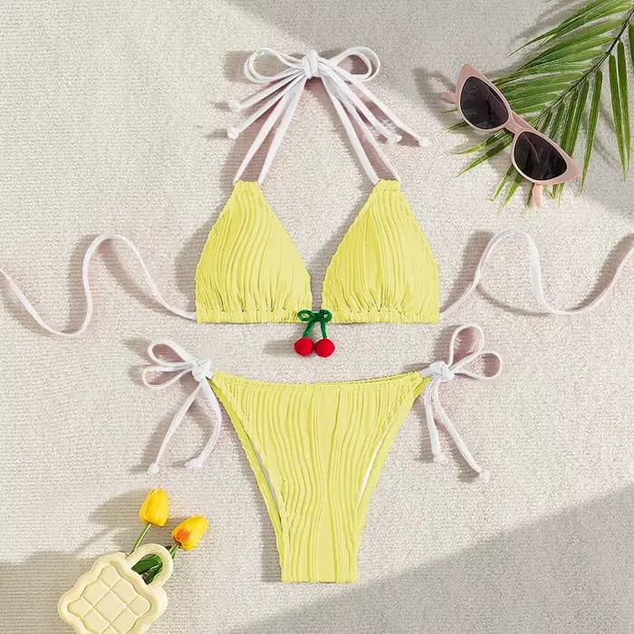 Sexy rouge cerise Bikini ensemble femmes côtelé Push Up Micro maillots de bain plage maillot de bain femmes Biquine Brasileiro Куshenльник Ж браrien