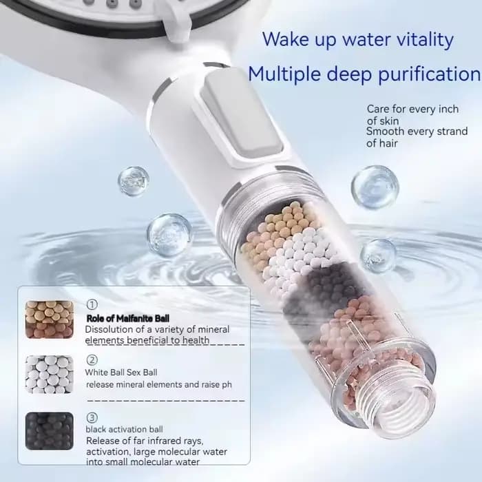 Pommeau de douche de salle de bain avec bouton d'arrêt, 5 modes, filtre anti-calaire, hygiénique, élimine le chlore, pomme de douche à main, Filtration
