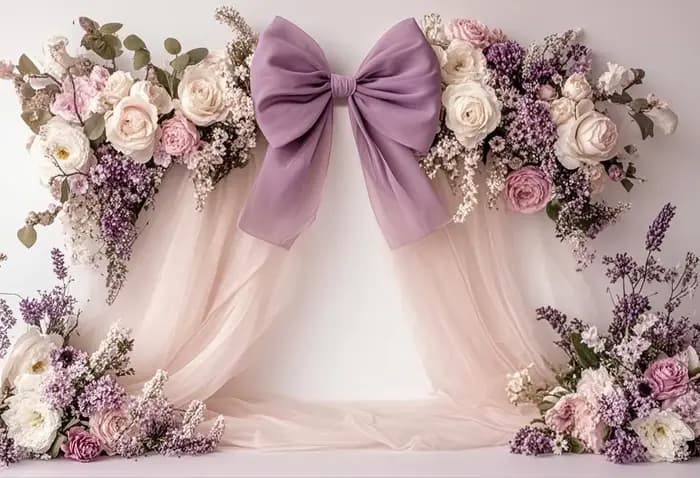 Arrière-plan de photographie de mariage pour filles, classique, violet, avec nœud Floral, pour spectacle de maternité, anniversaire, accessoires de Studio Photo