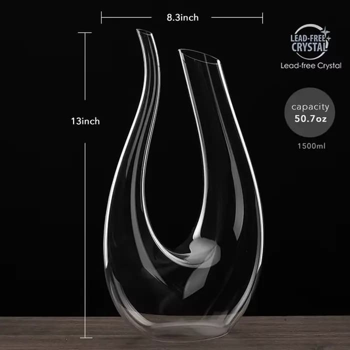 Carafe classique en forme de U en verre, verre de cristal pour Bar à la maison, verre de cristal sans plomb de 1,5 l, carafe pour vin rouge soufflé à la main