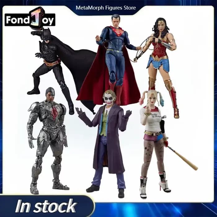Figurines d'Anime Originales Fondjoy DC Justice League WONDER WOMAN/BATMAN/SUPERMAN/JOKER/HARLEY QUINN/CYBORG Collection de Modèles de Jouets