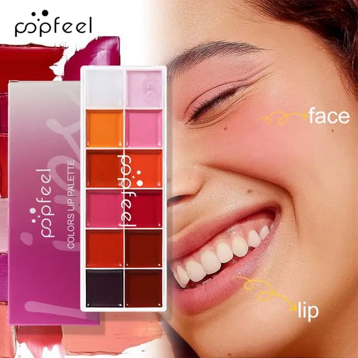 POPFEEL Palette de rouge à lèvres et fard à joues 2 en 1 longue durée de 12 couleurs – Formule légère et hydratante pour une beauté sans effort.