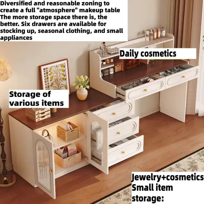 Coiffeuse d'angle en bois style crème avec rangement pour la maison, la chambre et l'hôtel