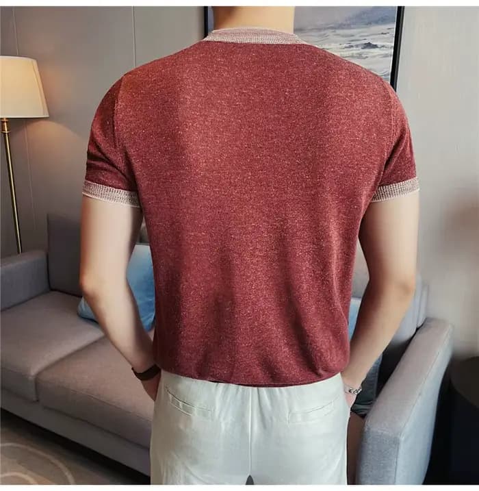 Polo en tricot color-block pour homme en mélange de lin – Chemise à manches courtes respirante et anti-humidité avec tombé naturel