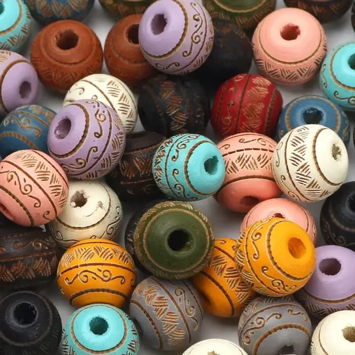 Perles rondes tendance avec motifs colorés, 10mm, 10 pièces, en bois naturel, pour bricolage, fabrication de bijoux, accessoires
