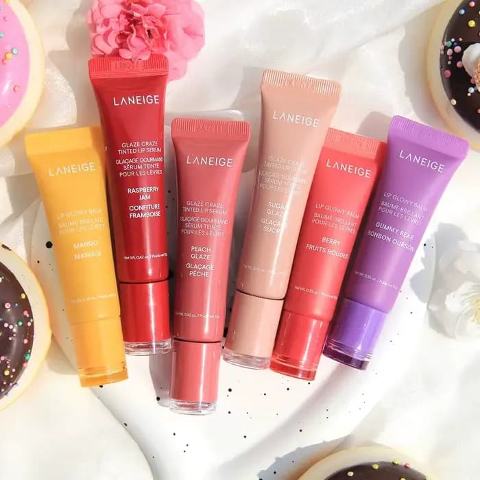 Baume à lèvres liquide cristallin Laneige Donut Lip Glaze avec applicateur en forme de pinceau
