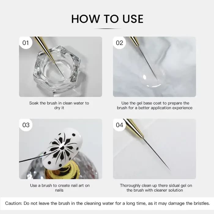 Pinceaux de précision pour nail art, pour lignes longues, pinceau de peinture pour vernis gel UV, pinceau de conception d'ongles, stylos de dessin d'ongles à manche métallique