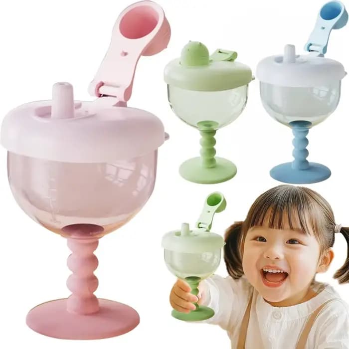 Gobelet pour bébé avec couvercle, design mignon de verre à vin, tasse à bec verseur pour tout-petits, 180/150 ml, anti-fuite, mug à boisson, biberon, cadeau pour enfants