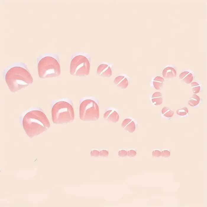 Kit de 48 faux ongles français brillants en acrylique, comprenant 24 ongles courts carrés et 24 ongles d'orteils, entièrement couvrants et élégants