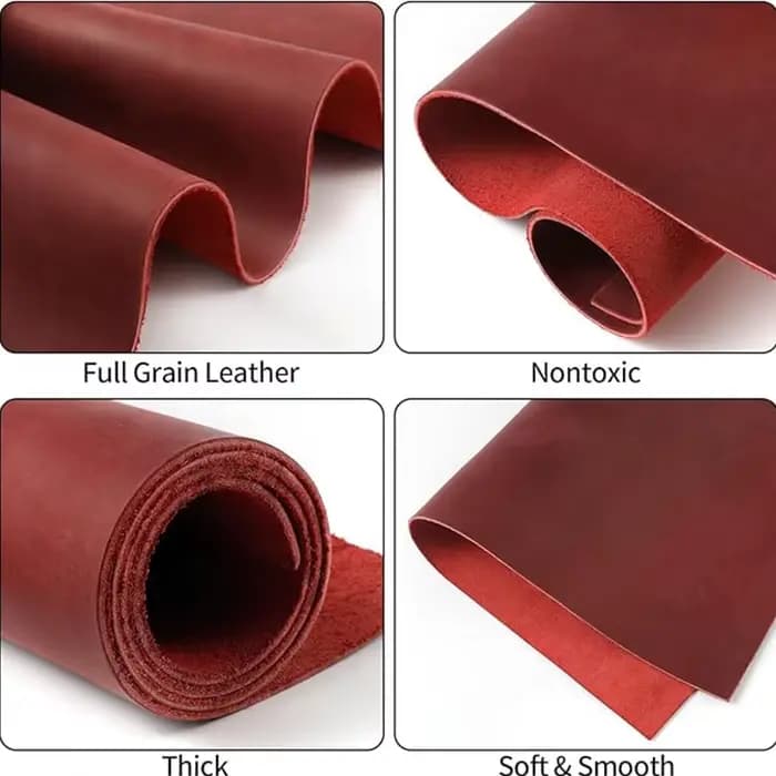 Cuir de cheval fou rouge vin, cuir véritable dans une teinte rouge foncé, rigide et ferme, cuir gras effet pull-up vintage, épaisseur 2 mm