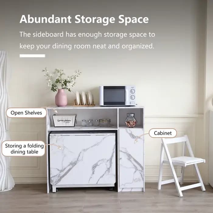 Armoire Buffet avec rangement, buffet pour ranger la table pliante, armoire de rangement de cuisine avec étagères, table console moderne