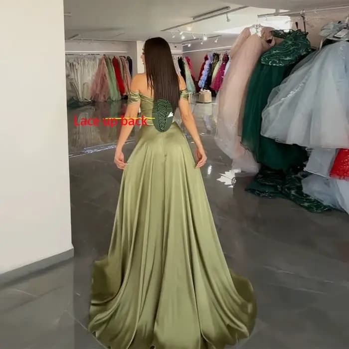 Robe de soirée Sexy vert sauge, fente latérale haute, épaules dénudées, chérie, robes de bal, Corset au dos, personnalisée, 2025