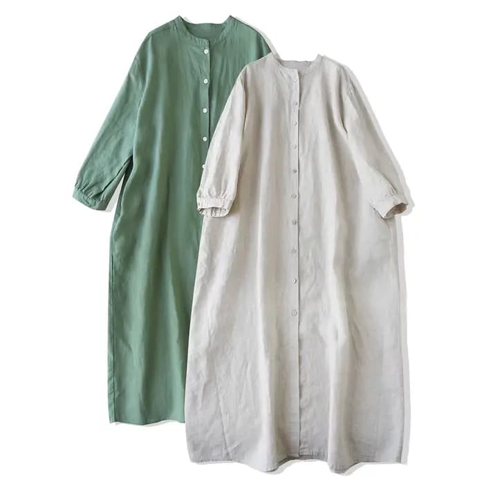 Robe longue en coton et lin, col montant artistique, chemise longue, en pur lin, coupe ample, 2025