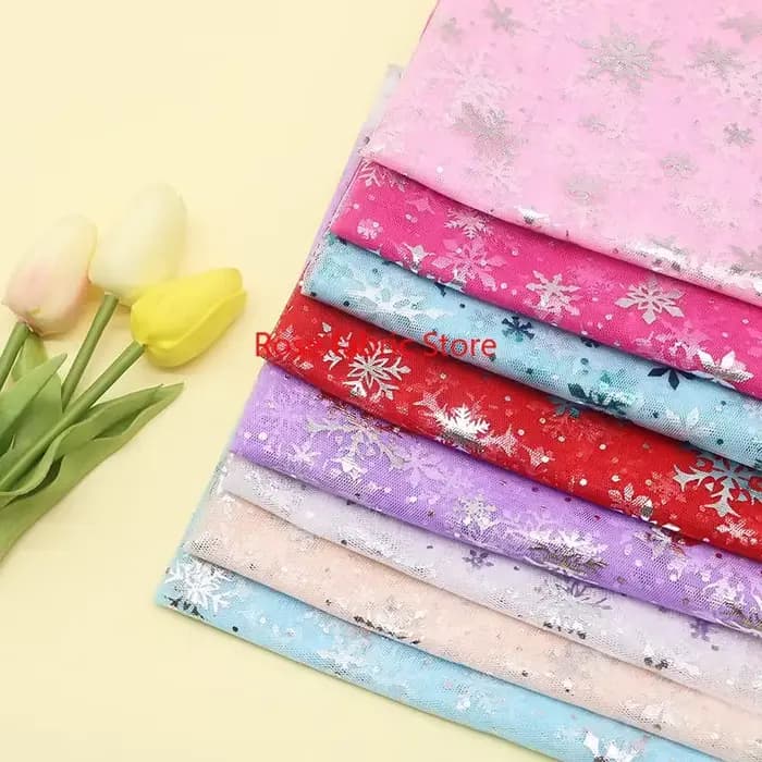 Tissu en dentelle imprimé flocon de neige argenté, 8 couleurs, tulle en maille de flocon de neige vert glace pour robe tutu pour filles, accessoires de tir, robe de noël