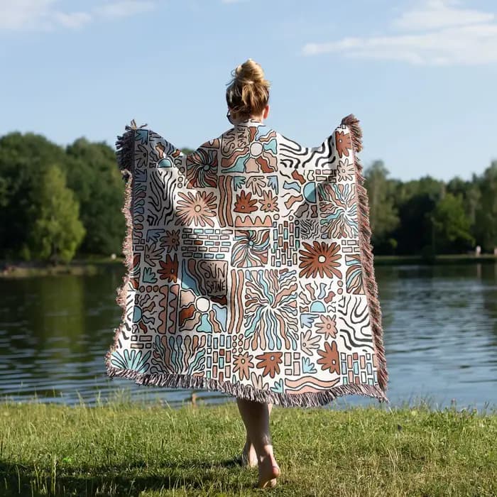 Couvertures en lin tribal à carreaux avec pompon, tapis d'extérieur, couverture de pique-nique de camping, couvertures de lit décoratives Boho, tapis de canapé, voyage Lea