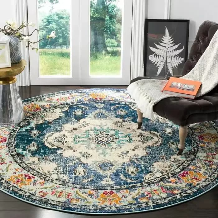 Tapis rond vintage à motif floral, tapis de sol bohème pour salon, chambre à coucher, décoration intérieure, tapis de sol pour la maison