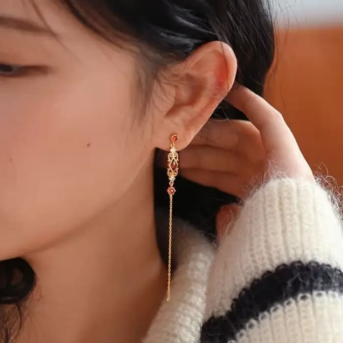 Boucles d'oreilles en pierre rouge parfum pourpre, Design Original Unique, léger, à la mode et exquis