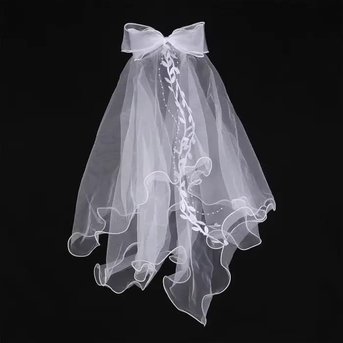 Voile de mariée en tulle pour femme, deux couches, simple et élégant, avec nœud et bordure en dentelle, avec clip pour fête de mariage