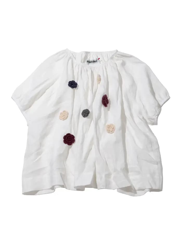 Chemise en lin blanc pour femme, imakokoni, originale d'été, décontractée, artistique, de niche, haut ample à fleurs en 3D 265476