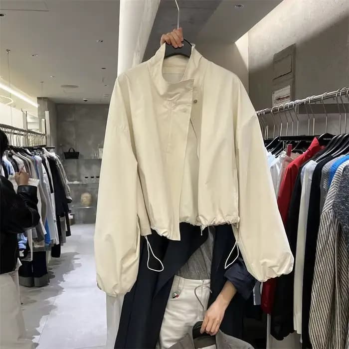 Veste décontractée à col montant pour femme, manteau ample et court et fin, rouge, nouvelle collection printemps et automne 2025