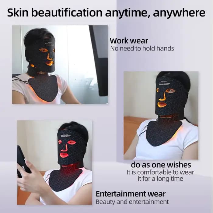 Masque de beauté LED en silicone pour le visage et le cou, 4 couleurs, 240 perles de lampe, thérapie photonique, flexible, éclaircissant la peau, anti-déformable