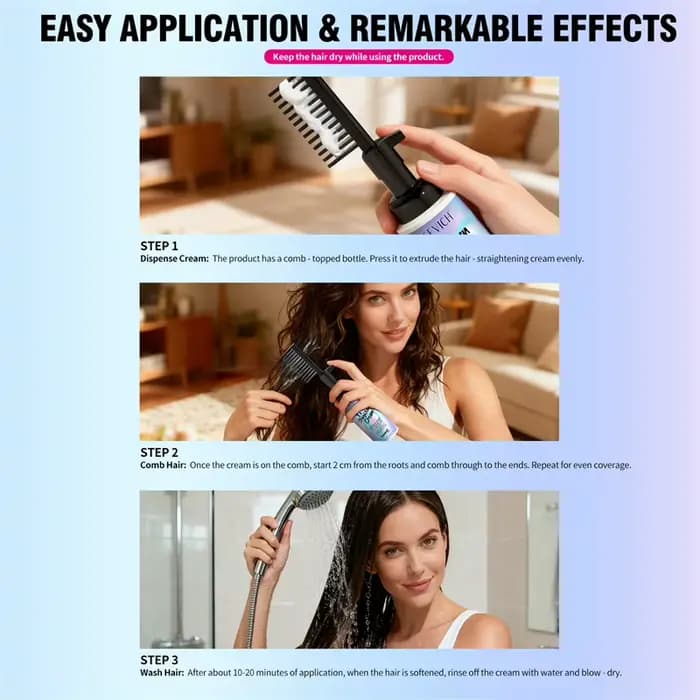 Crème lissante pour cheveux à la kératine avec peigne 100ml Répare les cheveux abîmés et crépus, adoucit, lisse, donne brillance, lissage profond, hydratation intense