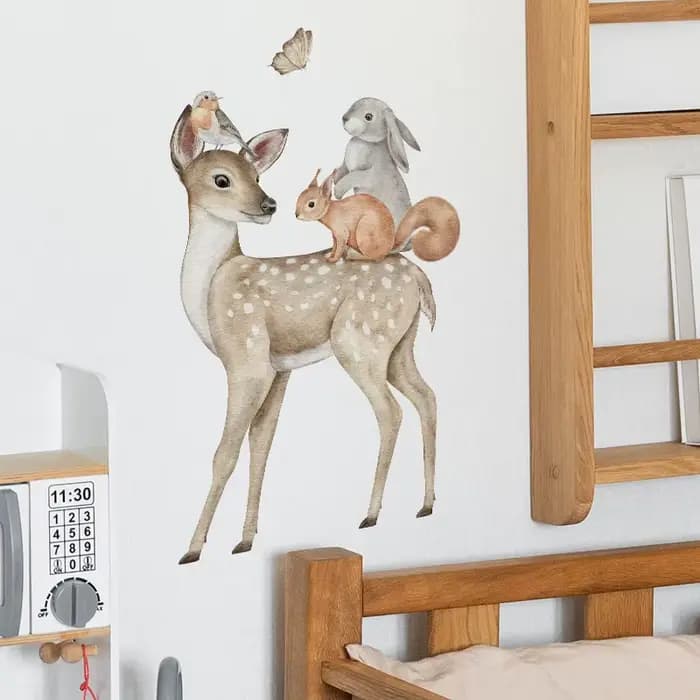 Hand Drawn Cute Deer Rabbit Fox Wall Stickers for Kids Rooms Nursery Living Room Baby Bedroom