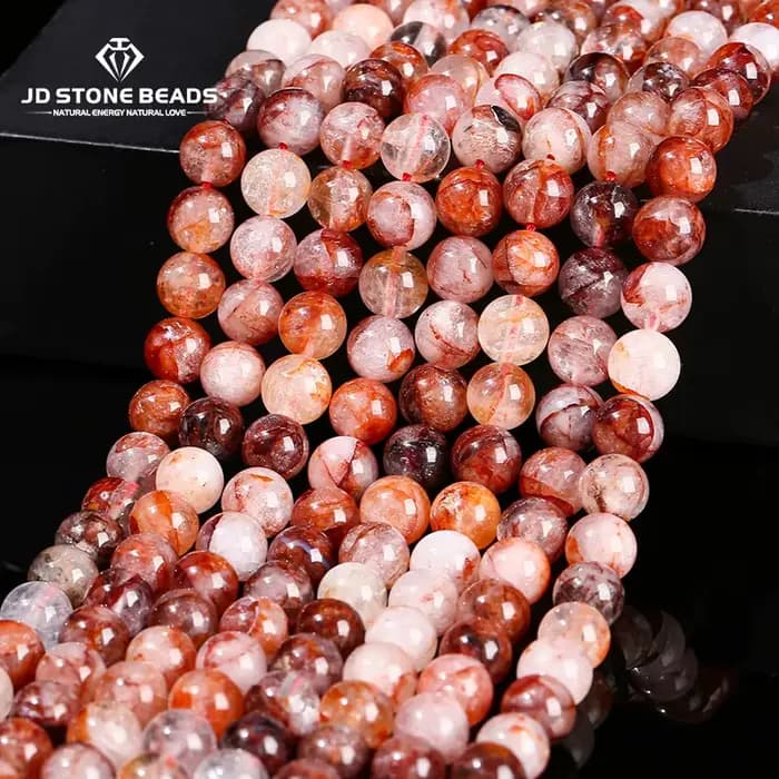 Perles de Quartz à fleurs rouges naturelles, rondes en pierre de cristal, amples, pour la fabrication de bijoux, accessoire de Bracelet et de collier, DIY, 4 6 8 10 12MM